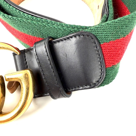GUCCI Web Accent GG Logo Buckle Wide Canvas Leather Belt 95 38 main image 8